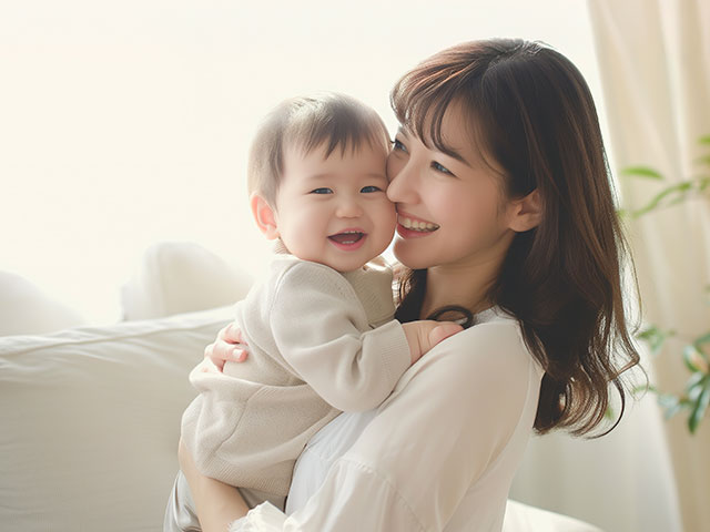 赤ちゃんを抱っこする女性